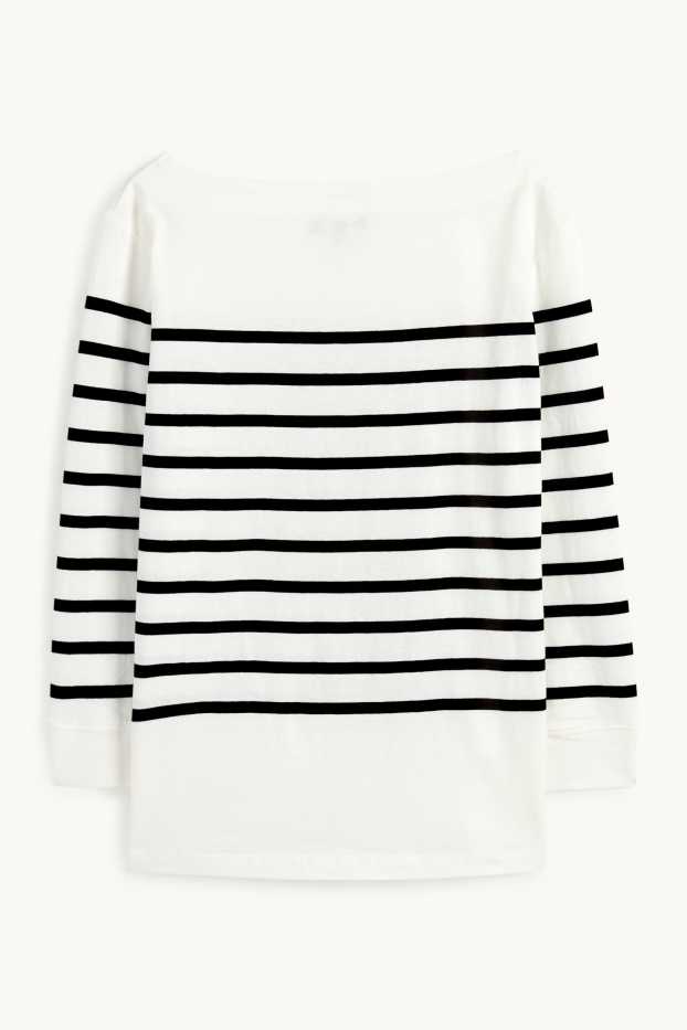 Women - Basic long sleeve top - striped - black / white