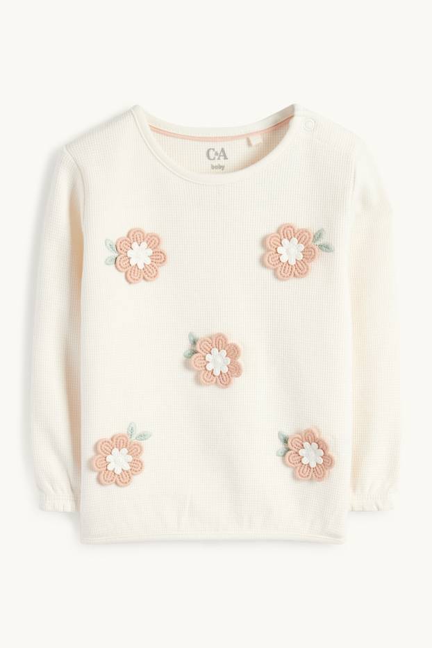 Bébés filles - Petites fleurs - sweat bébé - texturé - blanc crème