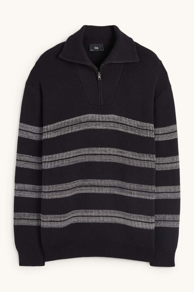 Herren - Pullover - gestreift - schwarz