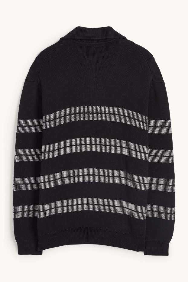 Herren - Pullover - gestreift - schwarz