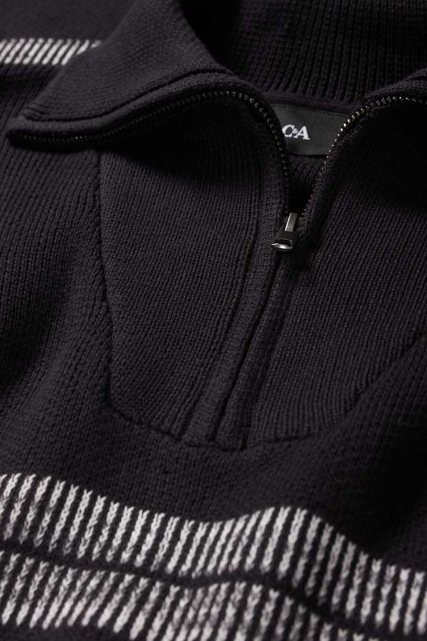 Herren - Pullover - gestreift - schwarz