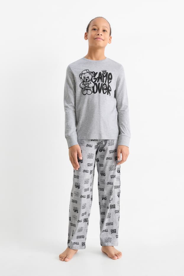 Bambini - Pigiama - 2 pezzi - motivo gaming e orso - grigio chiaro melange