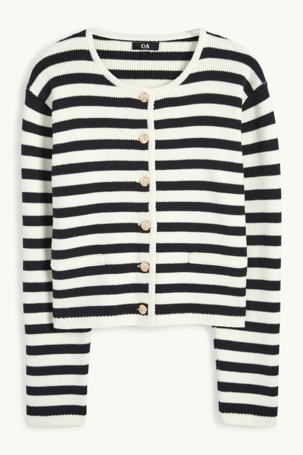 Femei - Cardigan tricotat - reiat - cu dungi - alb / negru