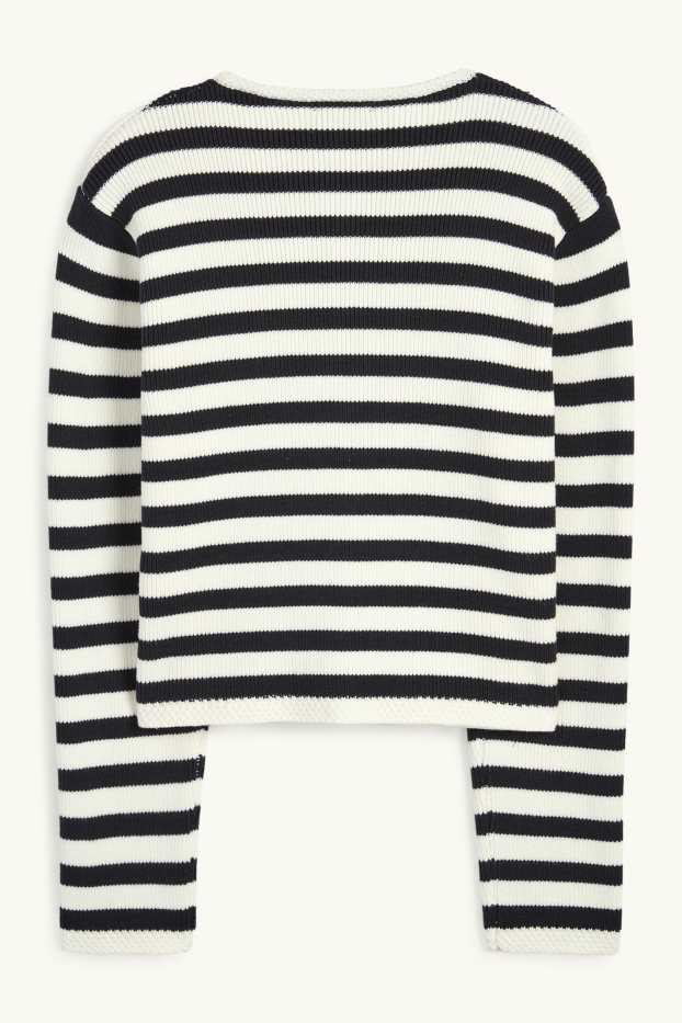 Femei - Cardigan tricotat - reiat - cu dungi - alb / negru