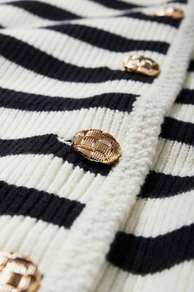 Femei - Cardigan tricotat - reiat - cu dungi - alb / negru