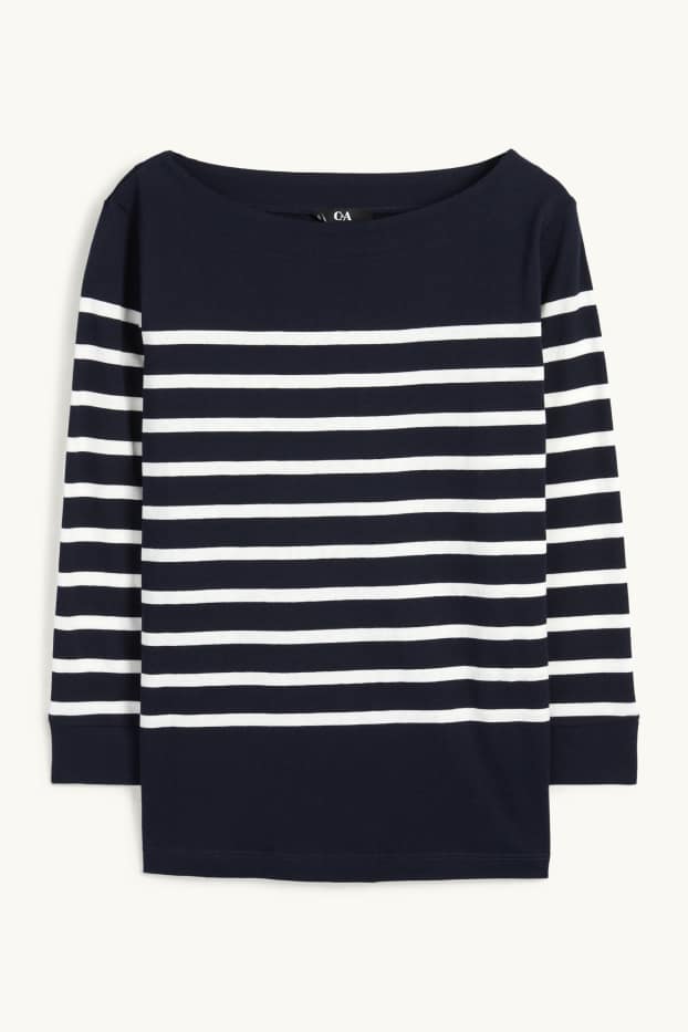 Damen - Basic-Langarmshirt - gestreift - dunkelblau