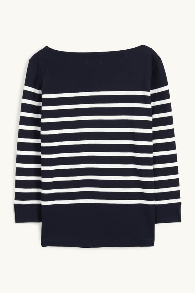 Damen - Basic-Langarmshirt - gestreift - dunkelblau
