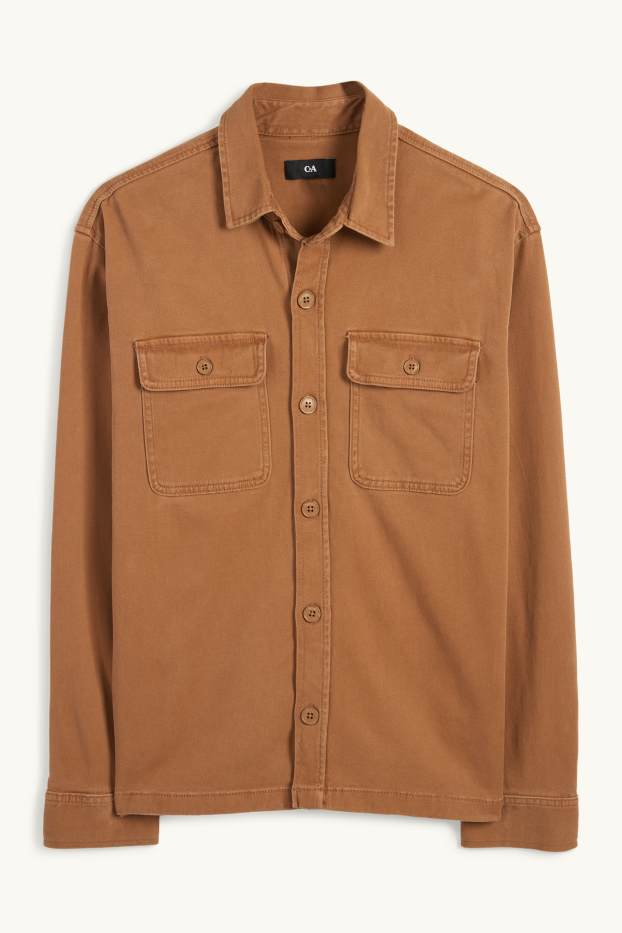Pánské - Košile - regular fit - kent - hnědá