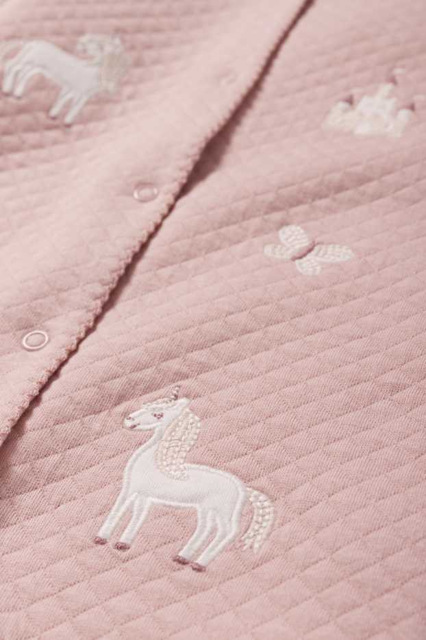 Baby Girls - Unicorn, castle and butterfly - baby sleepsuit - rose