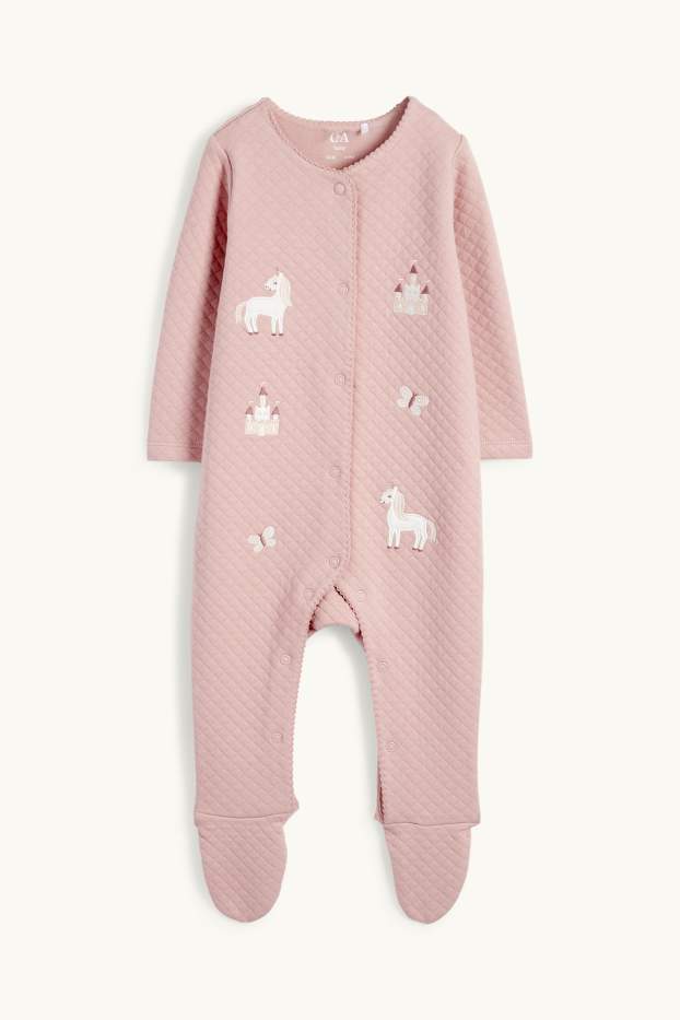 Baby Girls - Unicorn, castle and butterfly - baby sleepsuit - rose