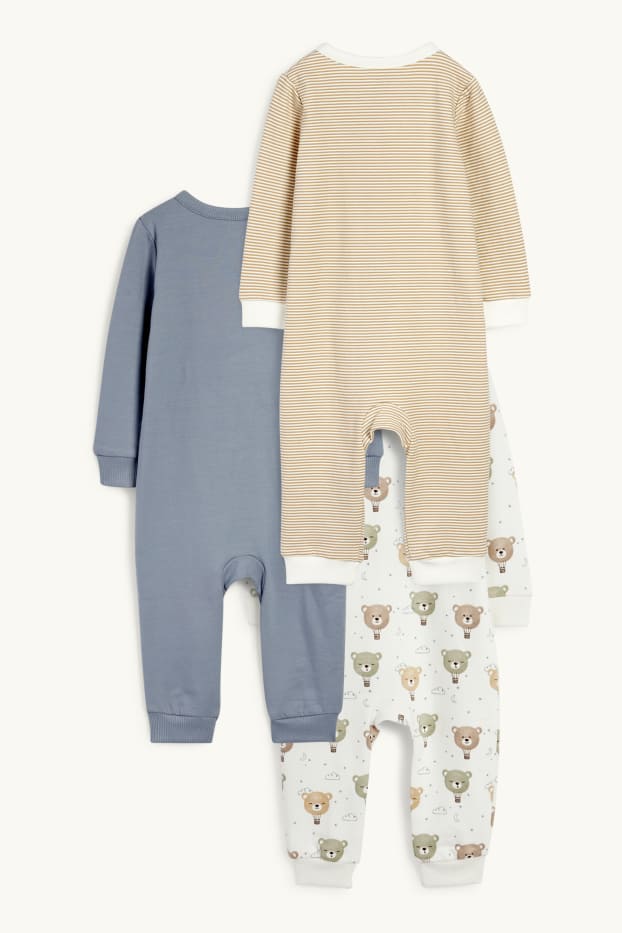 Unisex - Confezione da 3 - orsetto - pigiama per neonati - bianco crema
