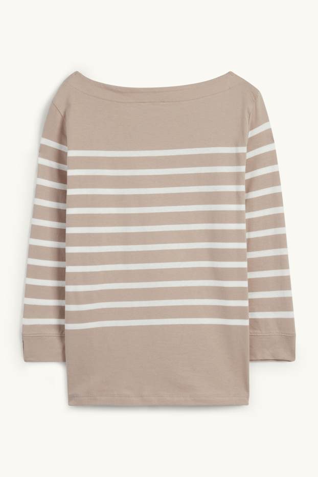 Dames - Basic longsleeve - gestreept - licht beige