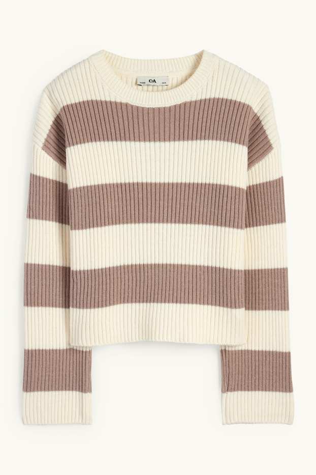 Kinder Mädchen - Pullover - gerippt - gestreift - cremeweiß