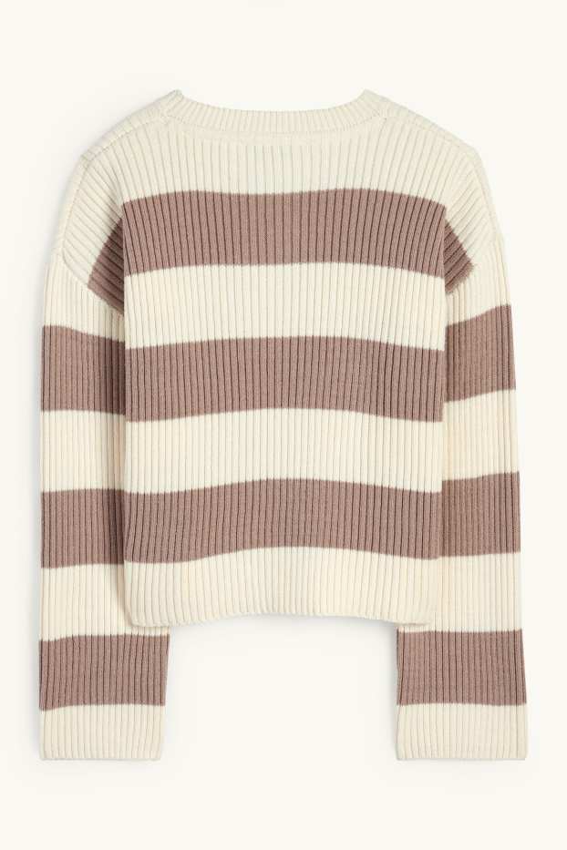 Kinder Mädchen - Pullover - gerippt - gestreift - cremeweiß