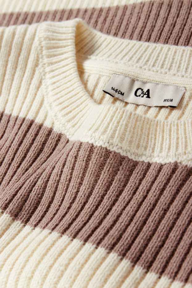 Kinder Mädchen - Pullover - gerippt - gestreift - cremeweiß