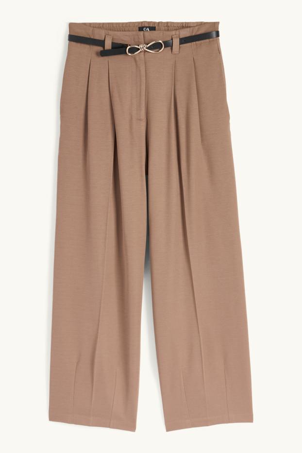 Damen - Stoffhose mit Gürtel - High Waist - Wide Leg - hellbraun
