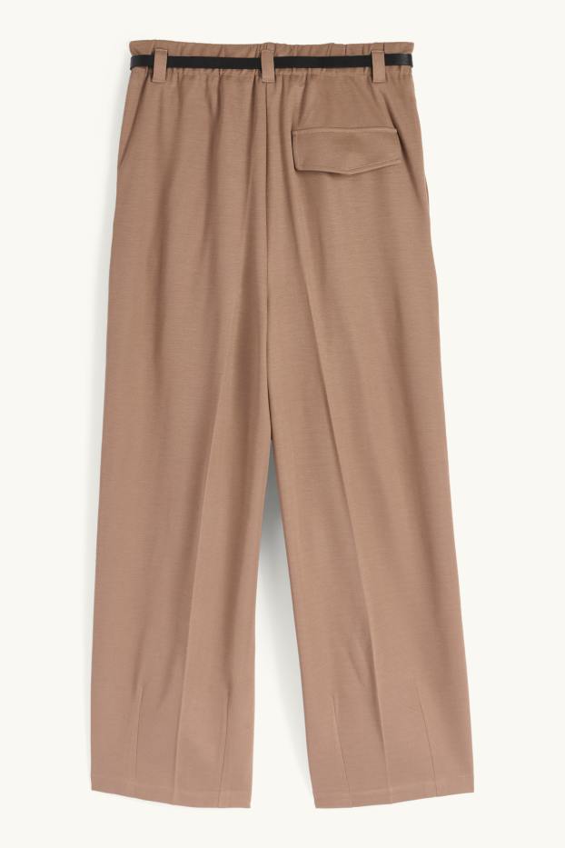 Damen - Stoffhose mit Gürtel - High Waist - Wide Leg - hellbraun