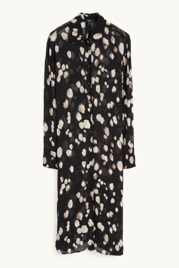 Damen - Blusenkleid - gepunktet - schwarz