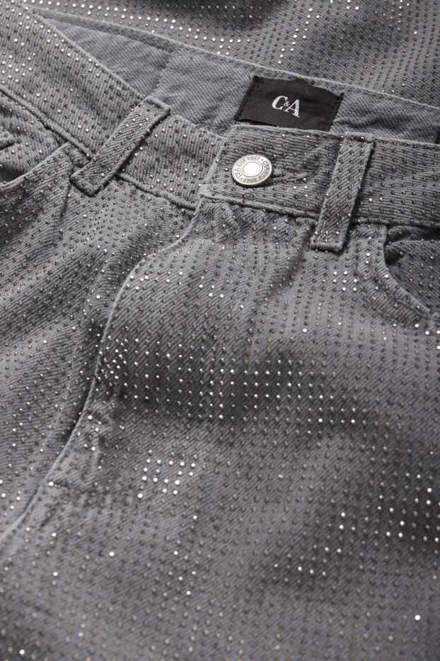 Dona - Loose fit jeans amb pedres d’estràs - high waist - gris