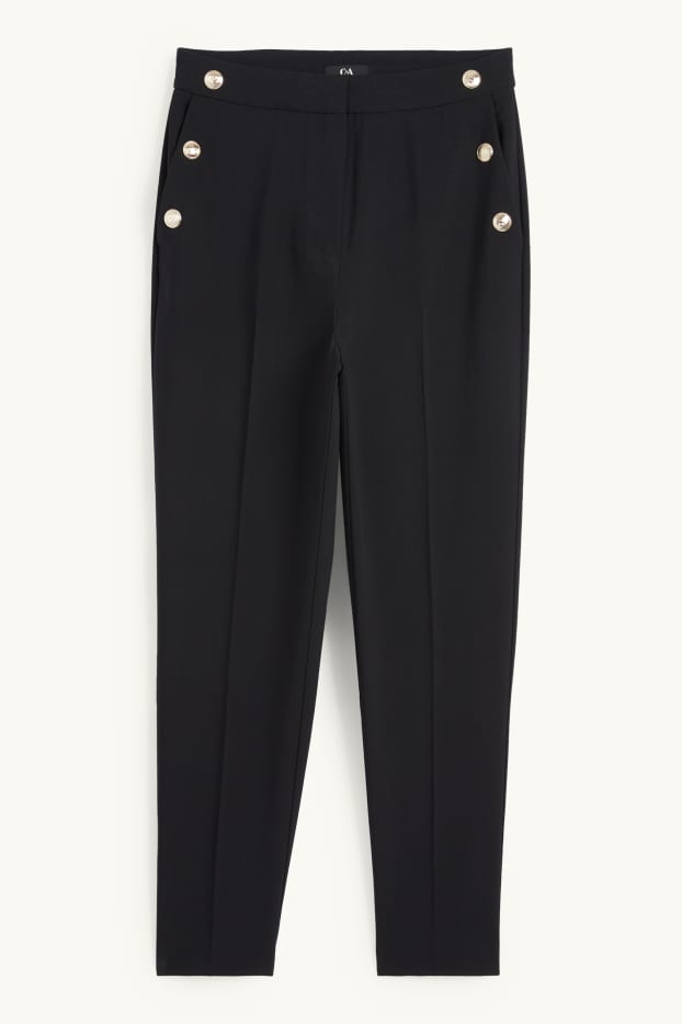 Dámské - Plátěné kalhoty - high waist - tapered fit - černá