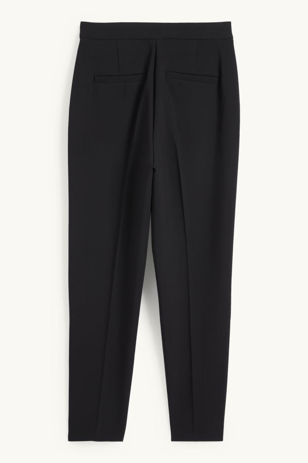 Dámské - Plátěné kalhoty - high waist - tapered fit - černá