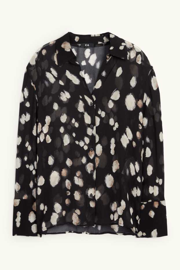 Damen - Bluse - gepunktet - schwarz