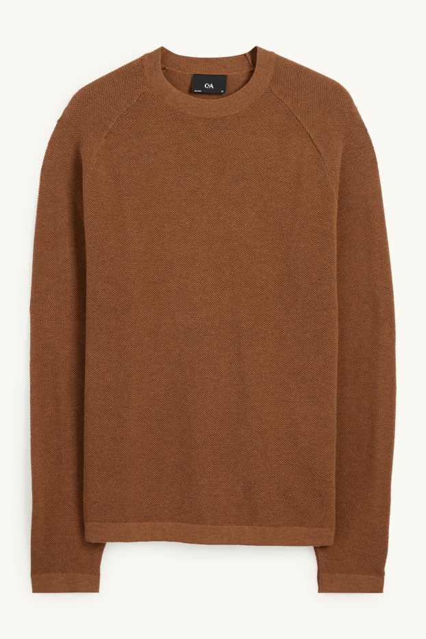 Pánské - Svetr - strukturovaný - tmavohnědá