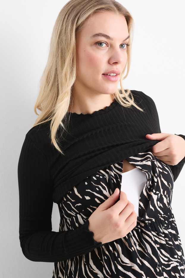 Damen - Still-Kleid - 2-in-1-Look - schwarz