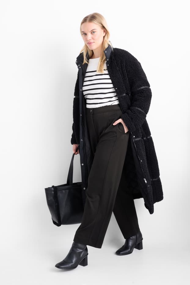 Dames - Pantalon - mid waist - wide leg - zwart