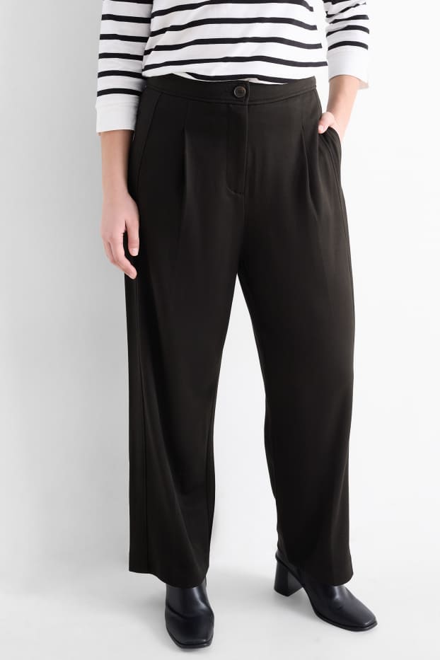 Dames - Pantalon - mid waist - wide leg - zwart
