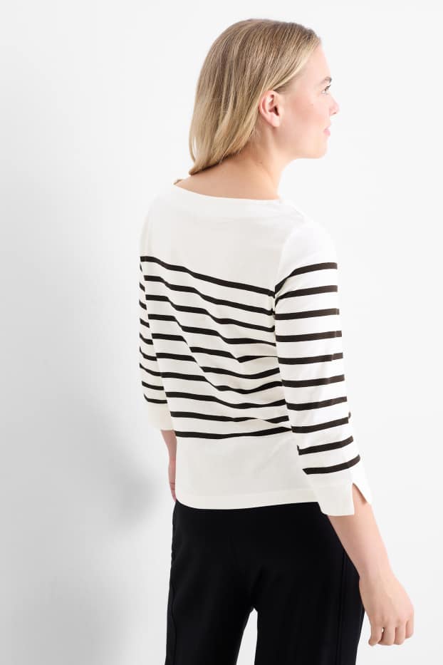 Women - Basic long sleeve top - striped - black / white