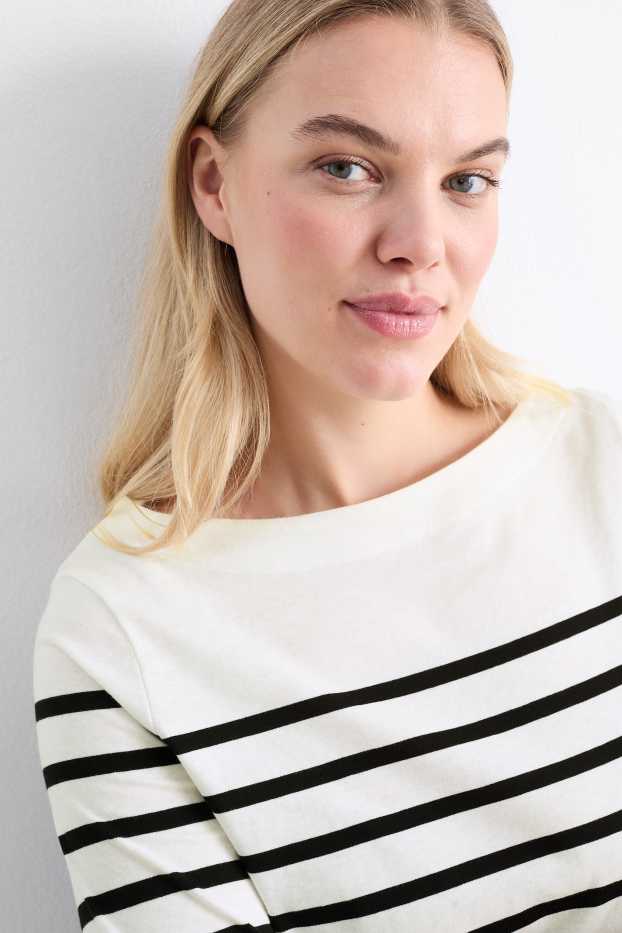 Women - Basic long sleeve top - striped - black / white
