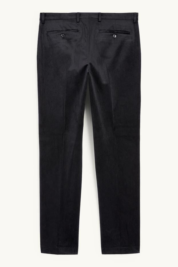 Pánské - Sametové oblekové kalhoty - regular fit - černá
