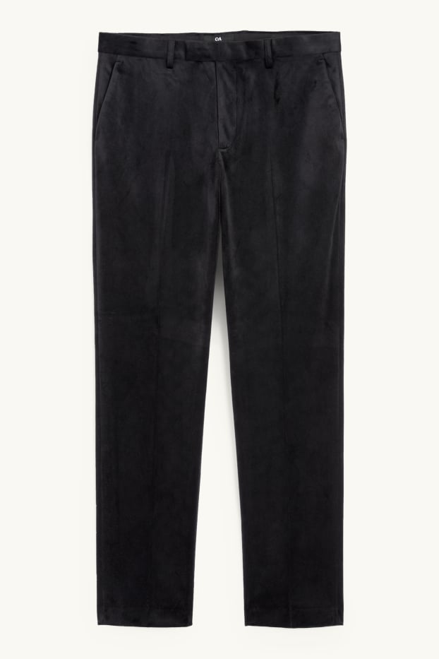 Pánské - Sametové oblekové kalhoty - regular fit - černá