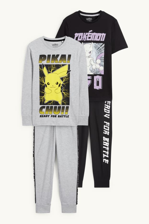 Kinderen: jongens - Set van 2 - Pokémon - pyjama - 4-delig - licht grijs-mix