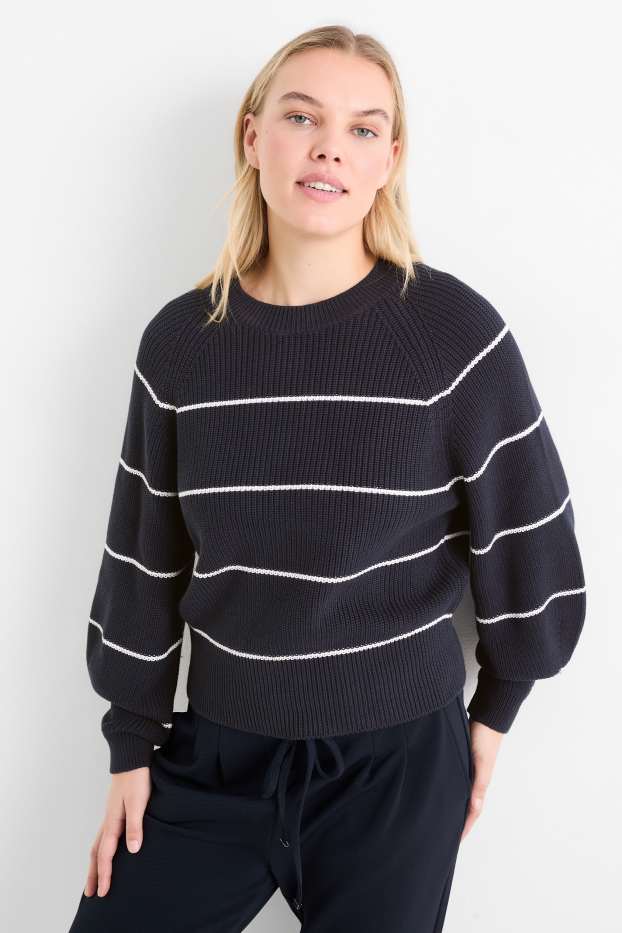 Mujer - Jersey - de canalé - de rayas - azul oscuro