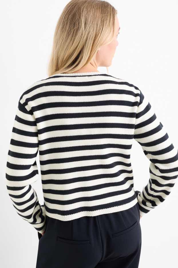 Femei - Cardigan tricotat - reiat - cu dungi - alb / negru