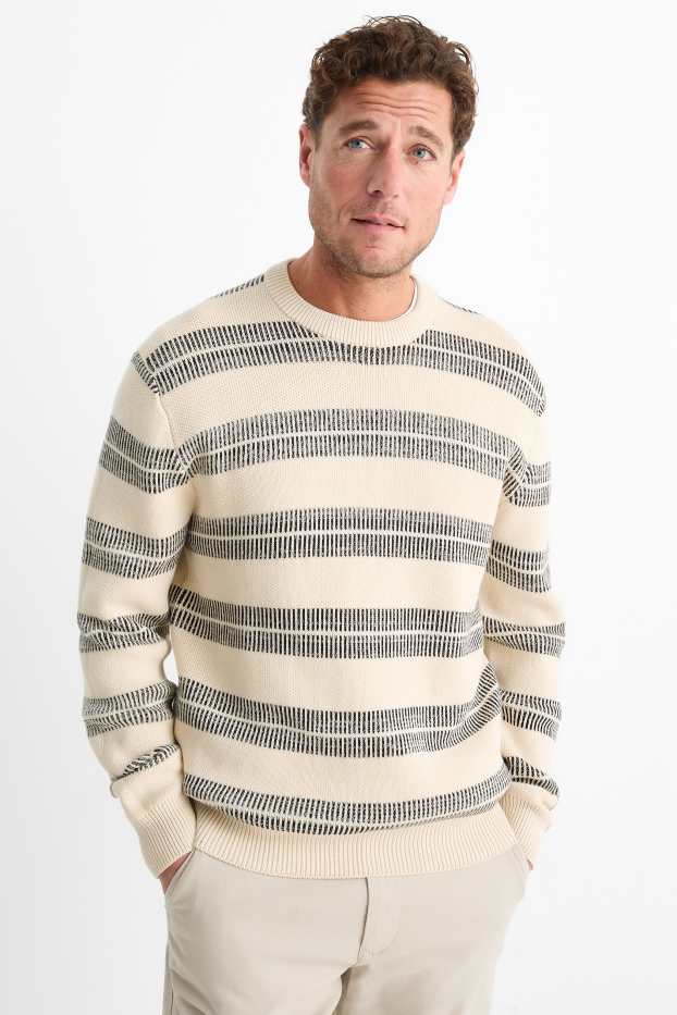Hommes - Pull - à rayures - beige