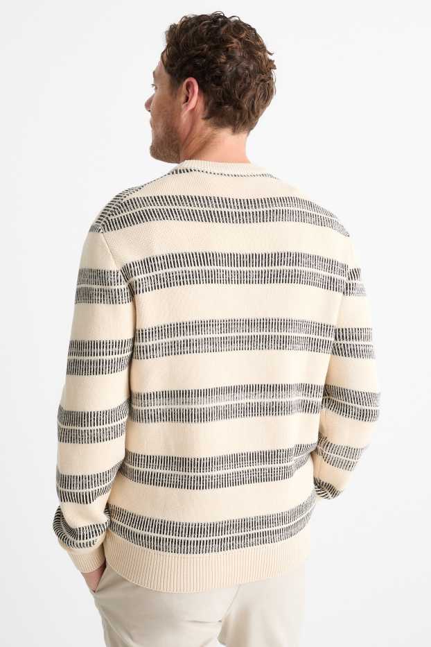Hommes - Pull - à rayures - beige