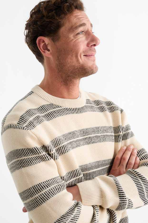 Hommes - Pull - à rayures - beige