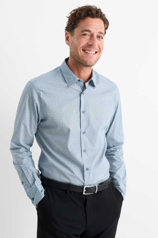 Herren - Businesshemd - Regular Fit - Kent - bügelleicht - gemustert - blau