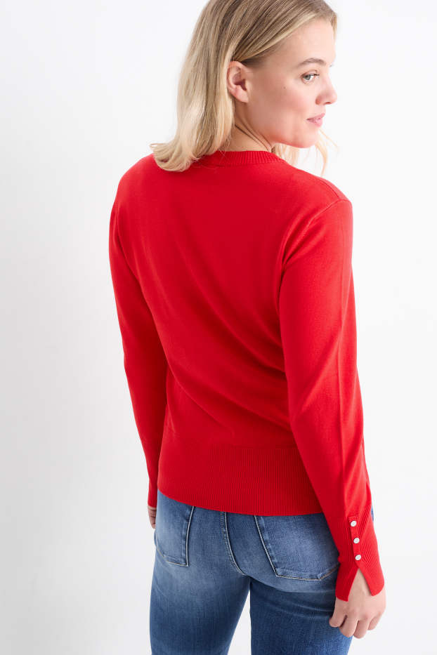 Women - Fine knit jumper - red
