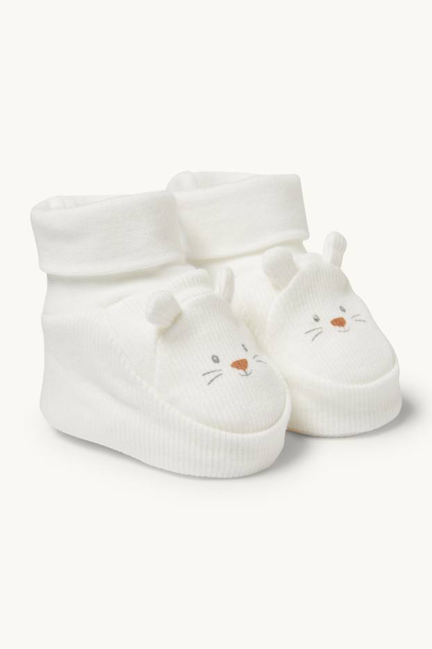 Unisex - Little mouse - baby booties - ribbed - cremewhite