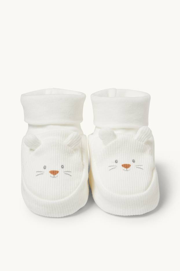 Unisex - Little mouse - baby booties - ribbed - cremewhite