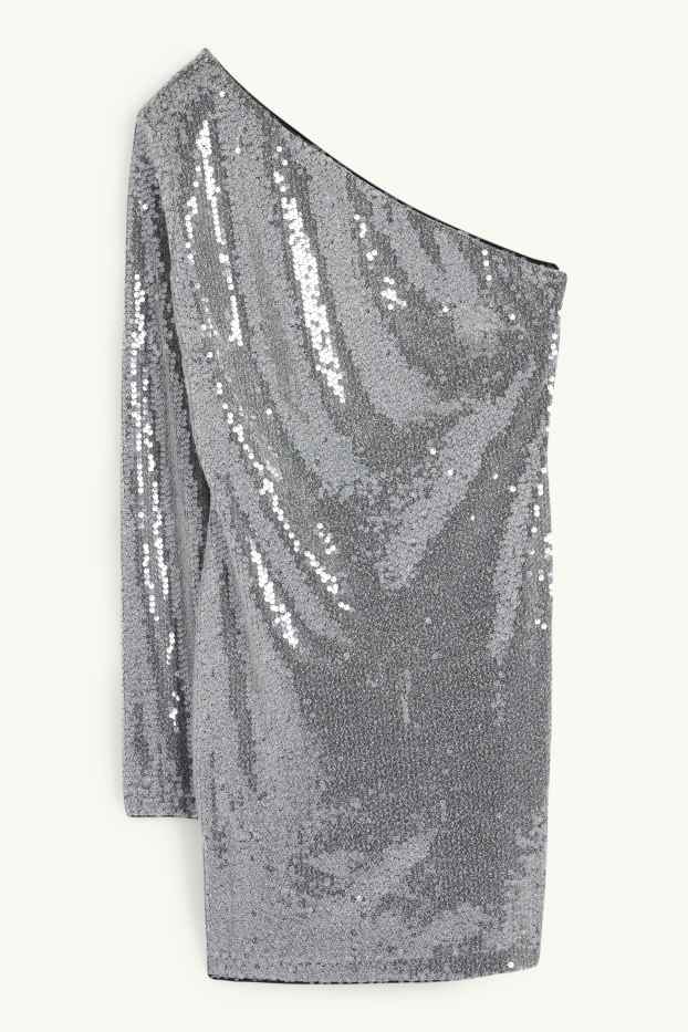 Donna - Vestito monospalla di paillettes - argento