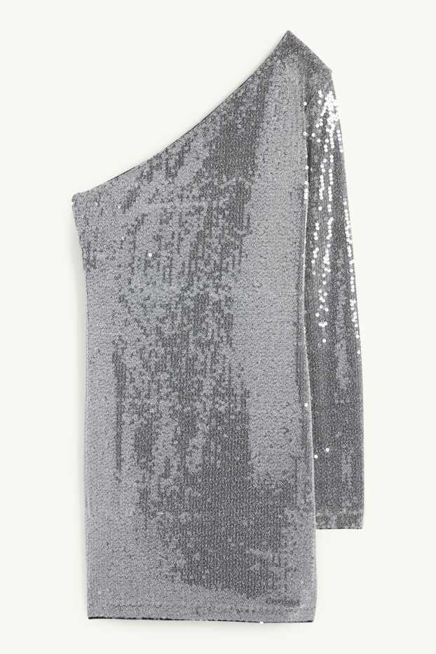 Donna - Vestito monospalla di paillettes - argento