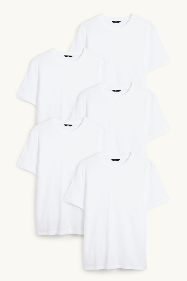 Hommes - Lot de 5 - T-shirts - regular fit - blanc