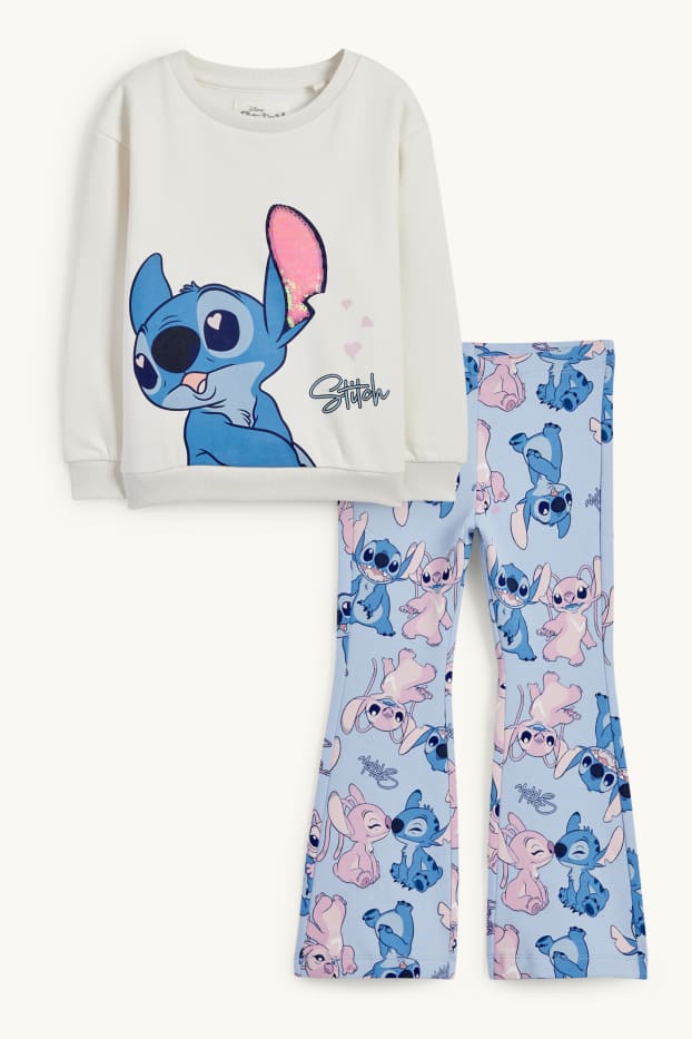 Děti - dívky - Lilo & Stitch - souprava - mikina a flared legíny - krémově bílá