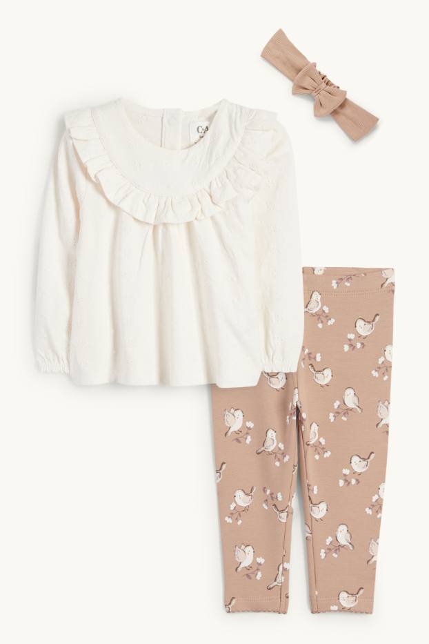 Baby Mädchen - Vögelchen - Baby-Outfit - 3 teilig - cremeweiss