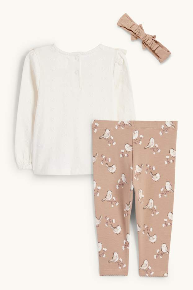 Baby Mädchen - Vögelchen - Baby-Outfit - 3 teilig - cremeweiss